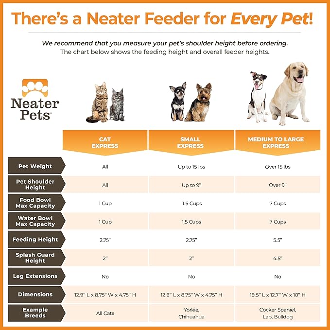 Neater Feeder Express Mess Proof Dog Bowls Elevated for Medium to Large Sized Breed, No Spill Raised Dog Food Bowl Stand, Stainless Steel Food and Water Bowl Set, Pet Dish Feeding Station, Grey