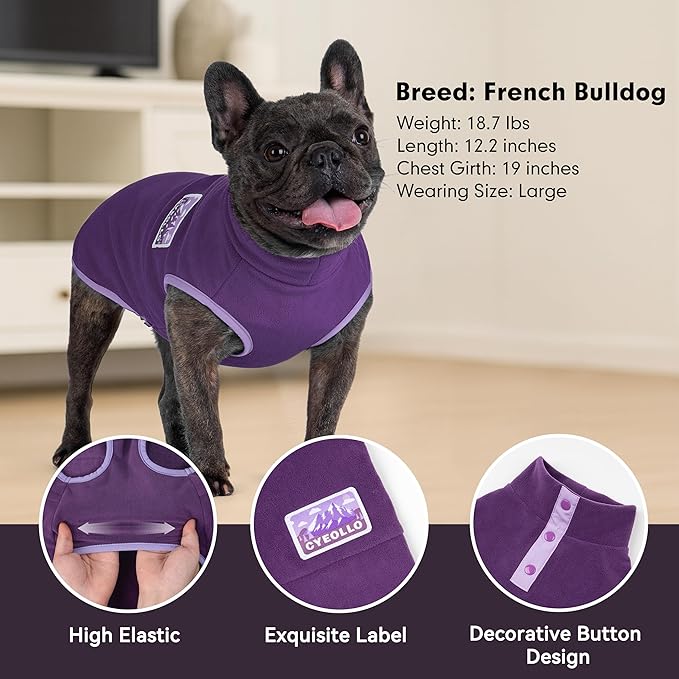 cyeollo Fleece Dog Sweater, Turtleneck Stretchy Sweatshirt Pullover Fleece Jacket Warm Winter Fall Dog Clothes for Medium Dogs Boy Girl Pet Apparel, Purple XL