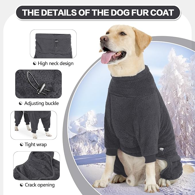 Fleece Dog Sweater for Small Medium Large Dog for Run Walk Sleep Pet Winter Jacket & Windproof Clothes Coat Large Grey
