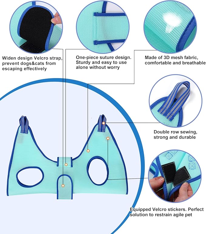Dog Grooming Hammock,Hanging Harness Holder for Nail Clipping, Nail Trimming Hammock with Wide Strap, Grooming Sling Hanger for Claw Care (X-Large 50 LB Max/Turquoise)