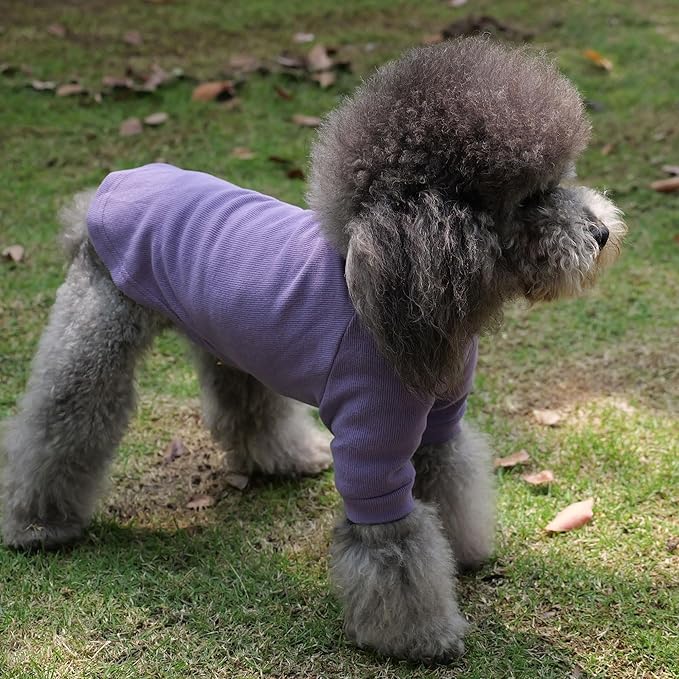 Lovelonglong Ribbed Dog T-Shirt Cotton Knitted Dog Sweaters for All Season Pet T-Shirts for Large Medium Small Dogs Purple S