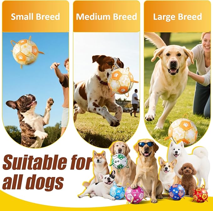 Size 3 Interactive Dog Football with Strap,Orange & Yellow, Eye-Catching Paw and Bones Design, Ideal Outdoor Training Pet Toy, Perfect Choice for Medium & Large Dogs' Playtime