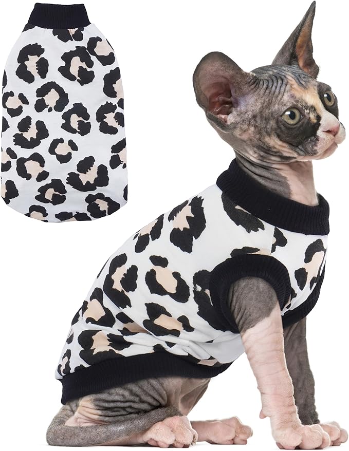 PUMYPOREITY Sphynx Cat Clothes - Stretchy Sweater, Soft Shirt, Pullover Pajamas, Turtleneck for Sphynx, Cornish Rex, Devon Rex - Black, XL