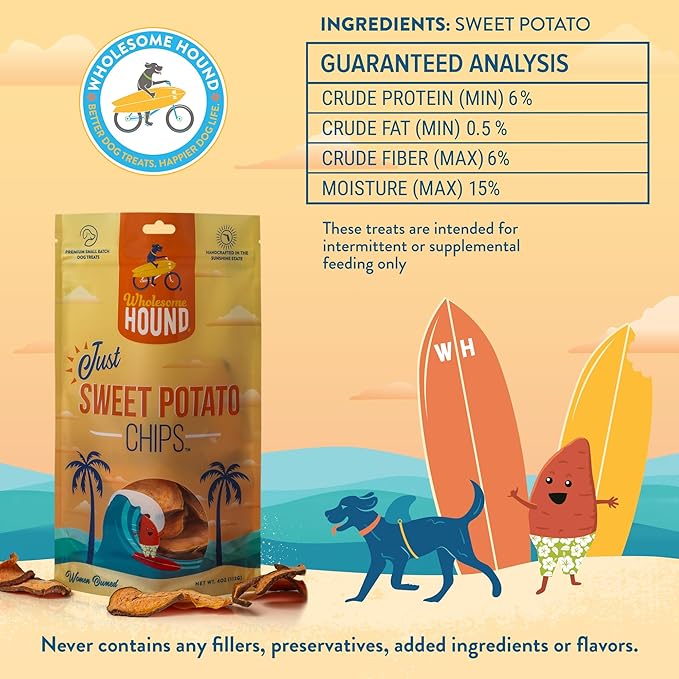 Just Sweet Potato Chips – Single Ingredient Dog Treats, All Natural & Healthy Training Snacks for Small, Medium & Large Breeds, Puppies – High Protein, Made in USA - 4oz