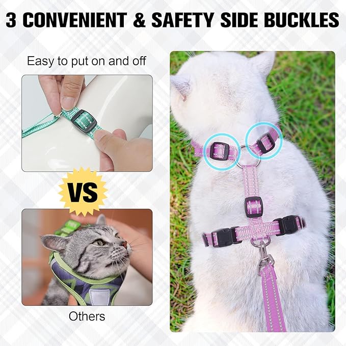 BEAUTYZOO Cat Harness and Leash Set for Walking Escape Proof, Neck Release Adjustable Harness for Kitten Puppy Small Medium Large Cats, Soft Cute Easy Control Small Cat Harness for Cats Boy and Girls