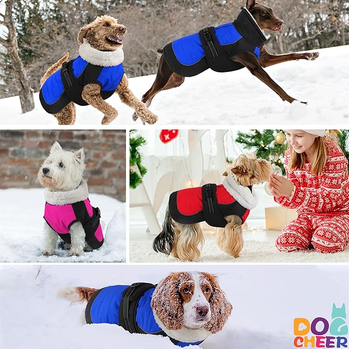 Dogcheer Waterproof Dog Coat, Christmas Dog Winter Jacket, Adjustable Puppy Fleece Coat for Cold Weather, Reflective Turtleneck Snow Jacket for Small Medium Large Dogs - Pink, XL