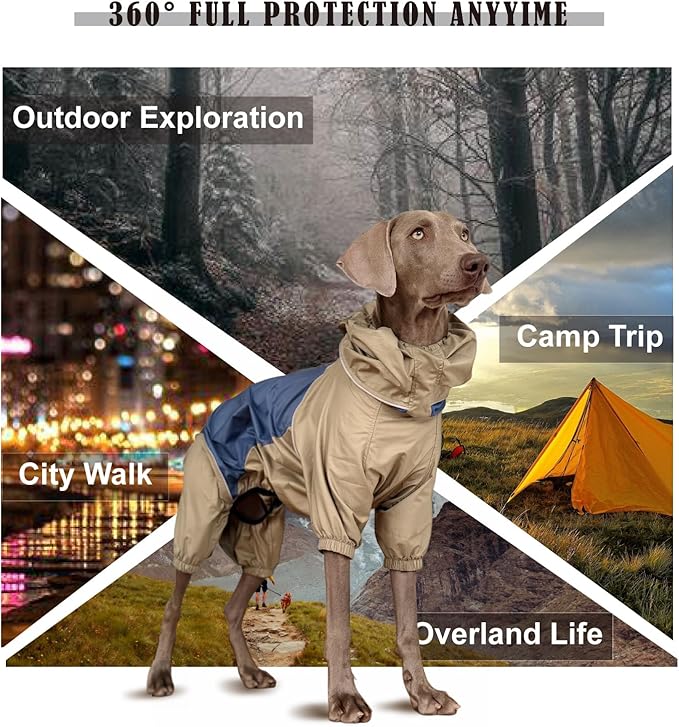 Dog Lightweight Windbreaker, Pet Outdoor Sports Jacket, 0.5 lbs,3 in One, Hooded, Easy on/Off with Collar and Harness, Reflective Piping, Packable, Dog Hiking/Camping, Navy Blue (XX-Large)