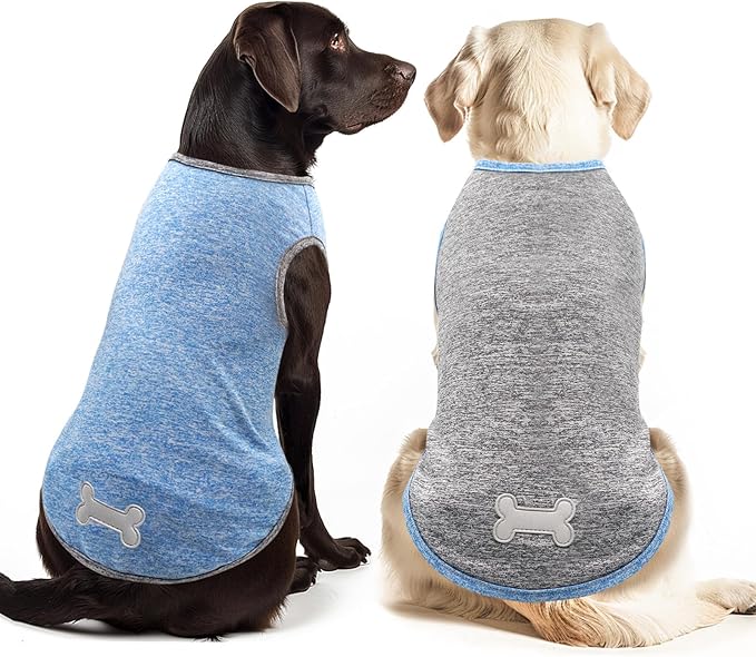 KYEESE 2 Pack Dog Shirts Quick Dry Soft Stretchy Pet T-Shirts with Reflective Label Tank Top Sleeveless Vest Sun Protection Dog Clothes for Small Dogs, XX-Large, Light Blue+Grey