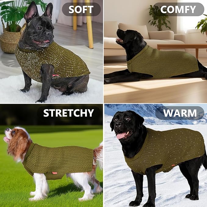 KYEESE Dog Sweater for Large Dogs with Leash Hole Warm Pullover with Reflective Yarn Male Thick Stretchy Knitwear Winter Soft Pet Coat boy for Cold Weather Comfy Dog Sweaters,Grey, XX-Large