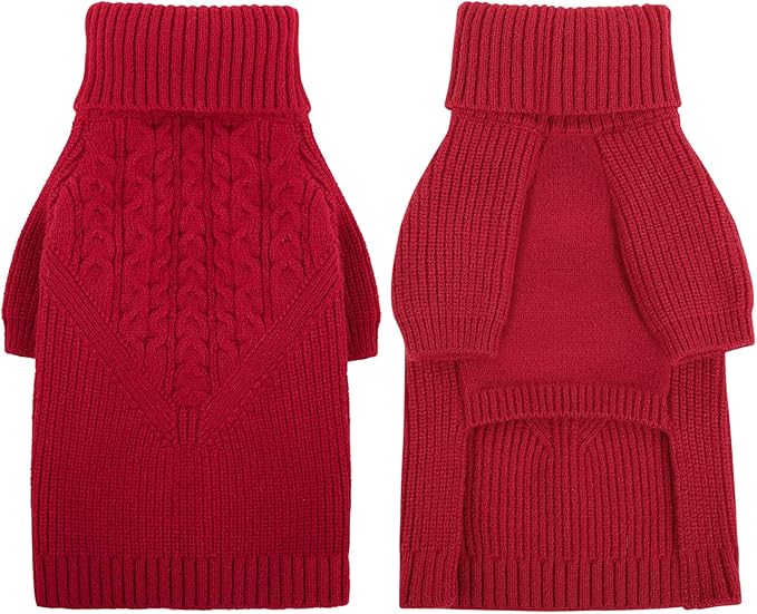 Queenmore Dog Sweater, Puppy Sweater for Small Dogs,Warm Winter Fall Dog Sweaters for Dog Girls Boys, Solid Turtleneck Knit Sweater for Large Medium Dogs,Long Sleeves Christmas Dog Sweater Red,XS