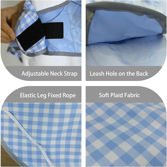 MAMORE Dog Raincoat Reversible,Waterproof Dog Rain Coat Hooded Slicker Poncho with Reflective Strip, Plaid Double Layer Rain Jacket for Small Medium Large Dogs (Light Blue, X-Large)