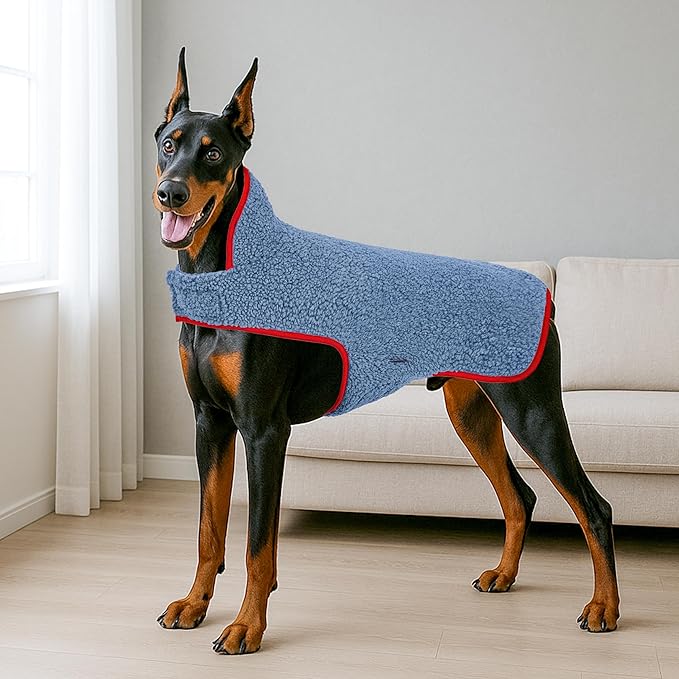 cyeollo Dog Coat Reversible Dog Jacket Winter Sherpa Dogs Sweater Clothes for Cold Weather Fleece Warm Pet Coats for Medium Dogs, Blue 2XL