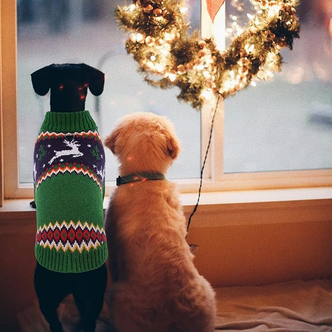Queenmore Dog Christmas Sweater,Turtleneck Knitted Pullover Xmas Pet Clothes Sweatshirt,Christmas Outfit, Warm Dog Sweaters for Small Dogs Boy Girl,XmasDeer,XL
