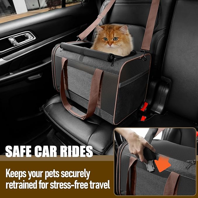 Small Dog Carrier Cage Soft Chihuahua/Softshell Big Cat Carrier Maine Coon/Pet Taxi Carrying Bag Over 25lbs / Top Loader Travel Kennel Brown