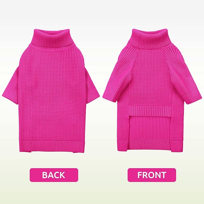 Queenmore Dog Sweaters for Medium Dogs Girl, Waffle Knit Dog Sweater with Long Sleeve, Doggie Kintsweaters, Cat Christmas Sweaters, Fuchsia M