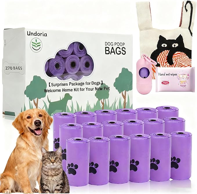 Undoria Purple Poop Bags for Dogs,18 rolls(270 Count Biodegradable Poop Bags,9x13 inches),With Dog Poop Bag Holder– Extra Thick & Leak-Proof Waste Bags for Dogs & Cats,Lavender Scent