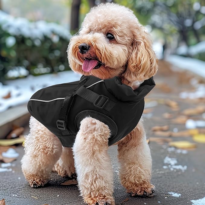 Dog Winter Coat Reflective Water-Resistant Jacket, Fleece Lined Windproof Puppy Coat with Back Zipper & D-Ring, Cold Weather Dog Coats for Small Medium Large Dogs (XL, Black)