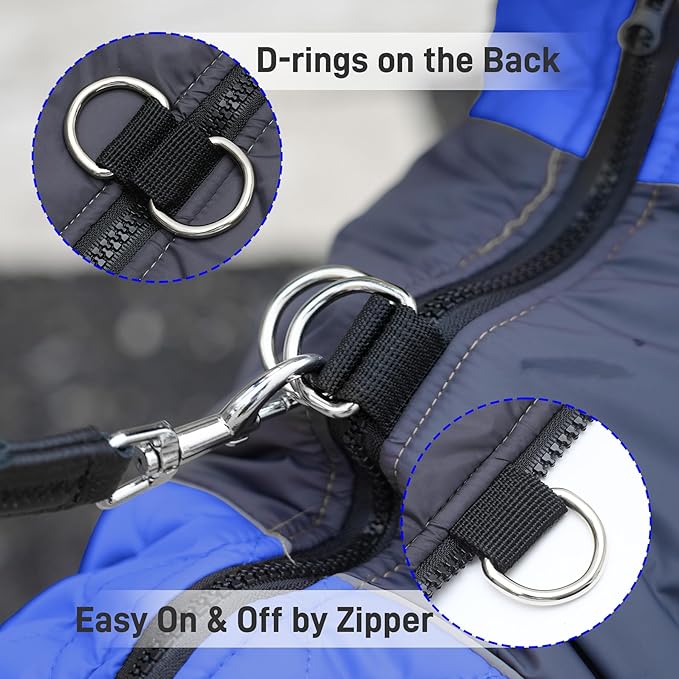 Warm Fleece Dog Coats for Small Dogs,D-Rings Waterproof Puppy Jacket for Cold Winter,Blue XS
