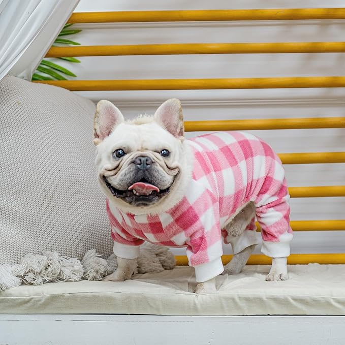 SCENEREAL Dog Pajamas for Small Dogs - Soft,Warm Pet Sweater Clothes Puppy Onesie Outfits for Doggie Winter Christmas Thanksgiving - Dog Jammies Pjs，Pink XS