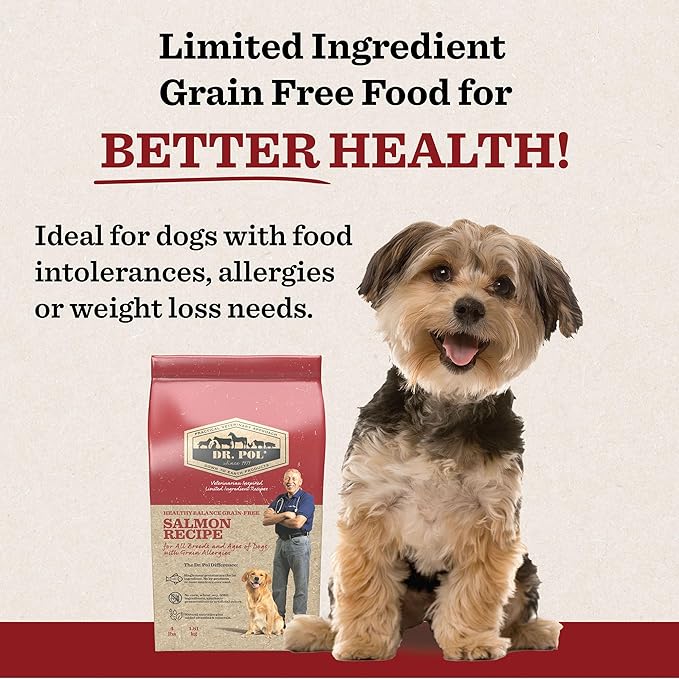 Dr. Pol Grain Free Salmon Dog Food - Premium Natural Dry Dog Food, Limited Ingredient High Protein Veterinarian Formulated Kibble for Any Size or Stage, Allergies, Sensitive Stomach, Salmon 12lb Bag