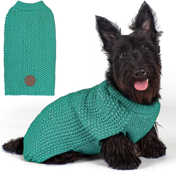 KYEESE Dog Christmas Sweater with Leash Hole for Small Dogs Male Warm Pullover with Reflective Yarn Soft Knit Pullover Boy Dog Coats Cozy Lightweight Thick Sweater Pet Indoor Outdoor Wear,Green,Small