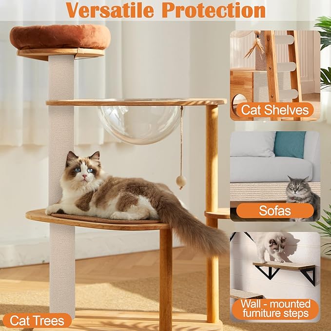 Cat Scratch Furniture Protector - 118" x 17" Trimmable Self-Adhesive Cats Claws Scratch Pads, DIY Cat Climbing Couch Protector for Scratch Post Cat Tree Replacement Indoor (Khaki)