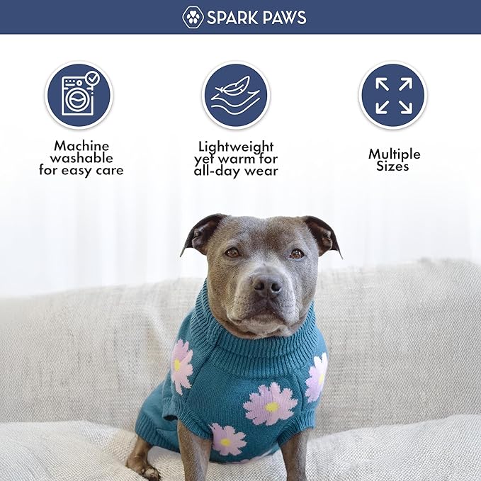 Spark Paws Knit Dog Sweater – Ultra Soft Warm Winter Dog Sweater for Small, Medium & Large Dogs – Stretch Fit Pet Sweater for French Bulldog, Pitbull, Girl & Boy Dogs Jacket, (Flower,XL)