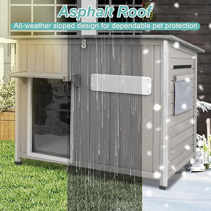 Large Outdoor Dog House Waterproof for Small to Large Dogs, Outdoor Indoor Doghouse Kennel Shelter Weatherproof with Anti-Chewing Iron Frame, Wndow, Open Roof, Removable Floors(43" L*29.5" W*33.5" H)