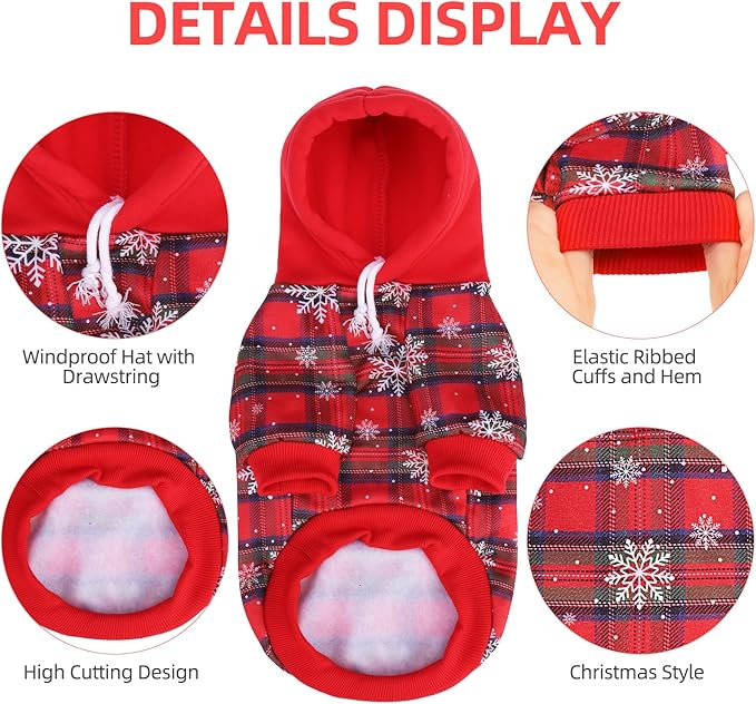 PUPTECK Fall Winter Dog Hoodie Pet Sweatshirt Soft Warm Clothes Fleece Lined with Hat for Small Medium Large Dogs, Pocket Design, Snow L