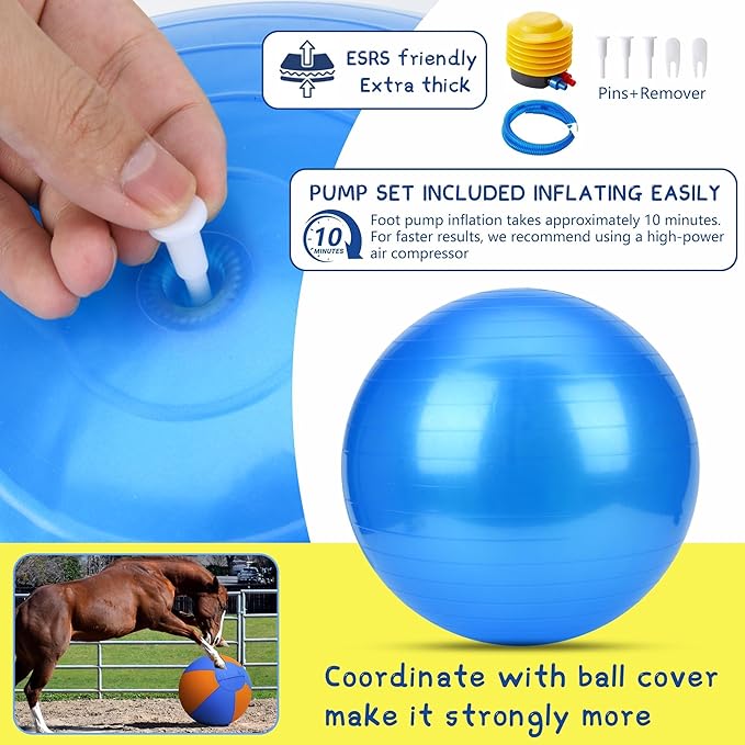 Herding Ball for Dogs - 18" Medium Herding Ball with Anti-Burst Cover and Pump, Outdoor Dog Exercise Toy for Australian Shepherd, German Shepherd, Collie (Blue & Orange)