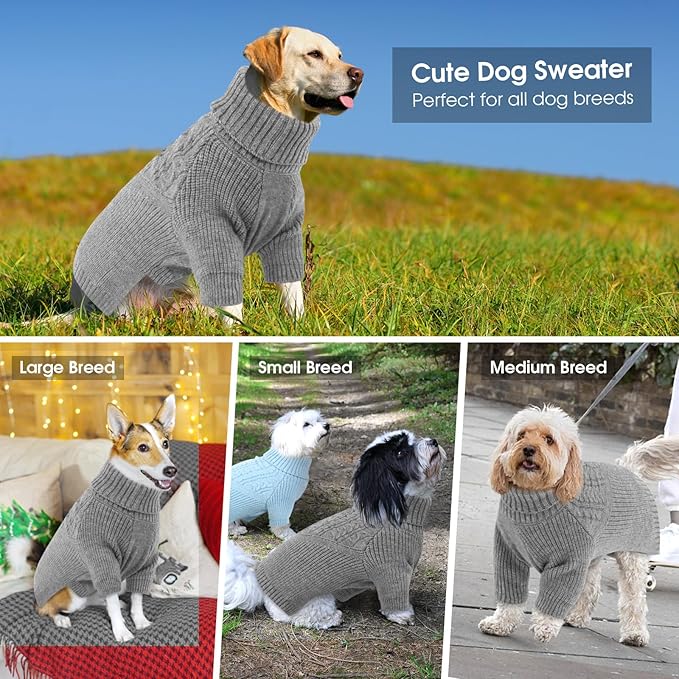 Queenmore XL Dog Sweater,Large Sized Dog Sweater for Male/Female,Soft Warm Turtleneck Pullover Knitwear for Boy/Girl Doggies,Winter Dog Coat for Golden Retriever/Border Collie - Grey,XL