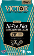 VICTOR Super Premium Dog Food – Hi-Pro Plus Dry Kibble – High Protein Dog Food with 30% Protein – Beef, Chicken, Pork, Fish Meals, Gluten Free - for High Energy and Active Dogs & Puppies, 15lbs