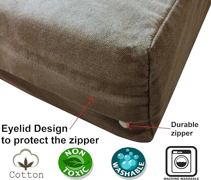 Dogbed4less Extra Large Orthopedic Waterproof Durable Dog Bed for Medium to Large Dogs with Cool Memory Foam Pad, Denim in Brown, Fit 48X30 Crate