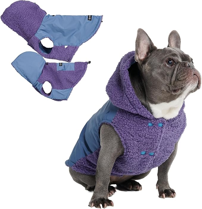 Spark Paws Reversible Dog Sweater, Sherpa Vest with Warm Fleece Lining, Warm Coat for Winter, Suitable for Small Medium, Large, XL XXL Dogs - Purple and Navy Blue - L