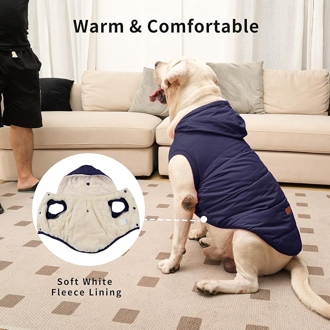 Fleece Lining Extra Warm Dog Hoodie in Winter for Large Dogs Jacket Pet Coats with Hooded,Blue XXXL