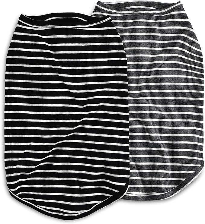 Koneseve Dog Shirt Vest Lightweight Stretchy Dog T-Shirt Soft Cool Shirts Sleeveless Stripe Vests Breathable Clothes for Puppy Kitty Cats Small Medium Large Dogs 2 Pack Black + Grey [XL/Extra Large]