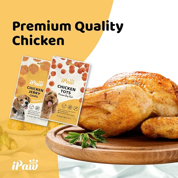 iPaw Chicken Tots Dog Treats for Puppy Training, All Natural Human Grade Dog Treat, Hypoallergenic, Easy to Digest (Chicken Tots), 3 Packs
