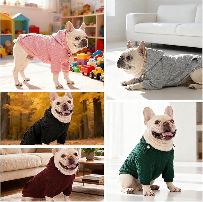 EXPAWLORER Textured Cable Knit Basic Dog Hoodie, Elevated Style Dog Sweater with Leash Hole and Pocket, Soft and Warm Pet Winter Coat, Cold Weather Clothes for Small Medium Large Dogs Cats,Pink XS