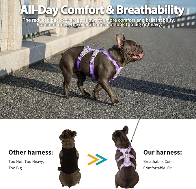Huntboo Escape Proof Dog Harness, No Pull Reflective Harness with Lift Handle,Adjustable Pet Vest with Front and Back Leash Clips for Small Medium Large Dogs Walking Hiking Training(Lavender Purple,L)