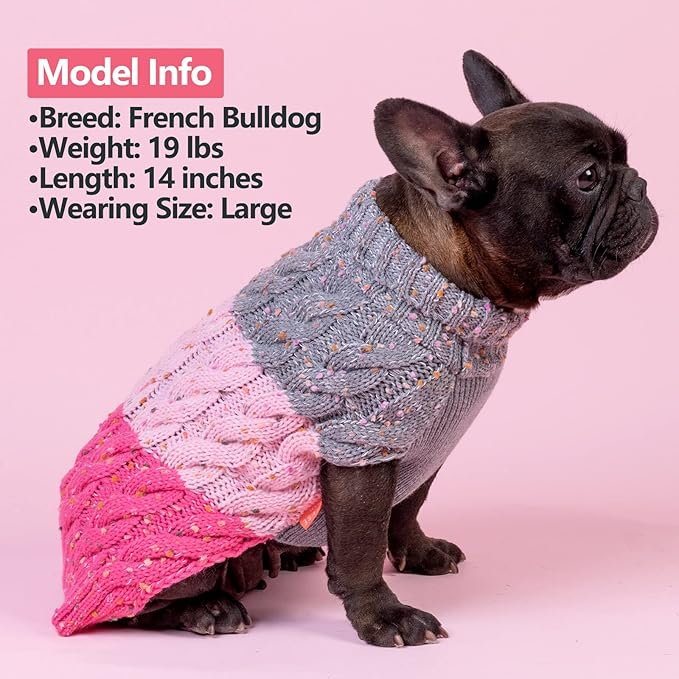 KYEESE Dog Sweater Color Block with Fuzzy Thread Knitted Turtleneck Dog Knitwear with dots in a Variety of Colors for Small Dogs Fall Winter Puppy Sweater, Pink, XS