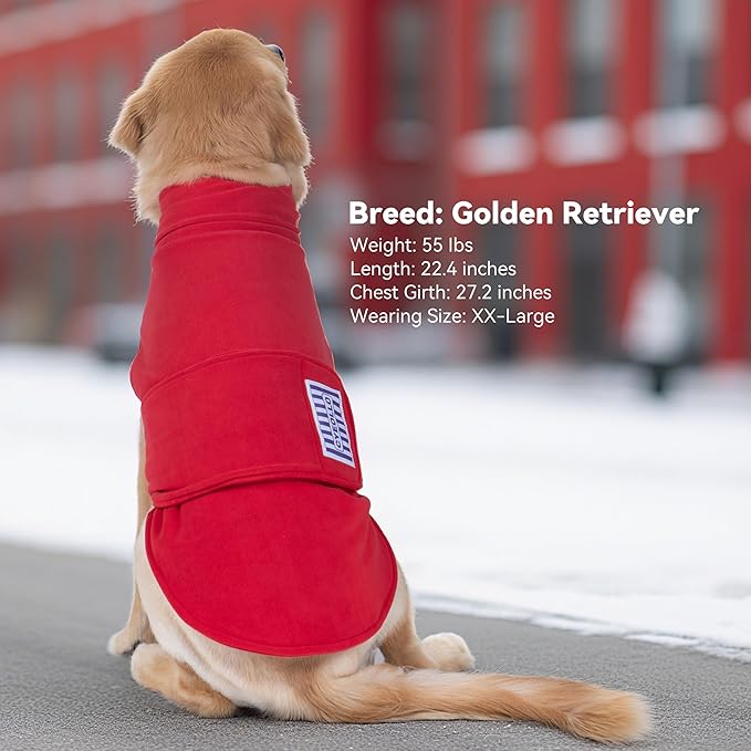 cyeollo XL Dog Sweater, Fleece Dog Sweaters Soft Stretchy Doggie Vest Turtleneck Doggy Sweatshirt Warm Fall & Winter Clothes for Medium to Large Dogs Girl, Red XL