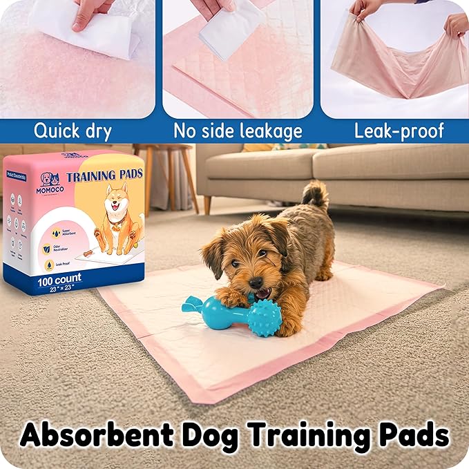 MoMoCo Puppy Pads, 23"x23"-100 Count Dog Pee Pads, Super Absorbent Extra Large Disposable Dogs Training Pads , Leak-Proof, Quick-Drying Dogs Potty Pads for Doggies Puppies