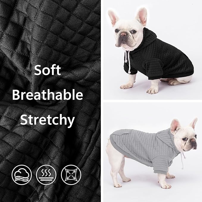 2 Pack Dog Hoodie Sweaters for Small Medium Dogs Warm Dog Clothes for Large Dogs Soft Waffle-Like Laminated Sweatshirt Bulldog (Black+Grey, XL (Back: 23.5",Chest: 32.5", Neck: 21"))