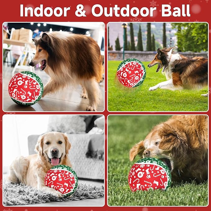 QDAN Christmas Dog Toys, Giant Tennis Ball for Large Big Dog, Balls for Outdoor Play Balls for Medium Large Dogs, Toys Birthday Gifts, 9.5 Inch