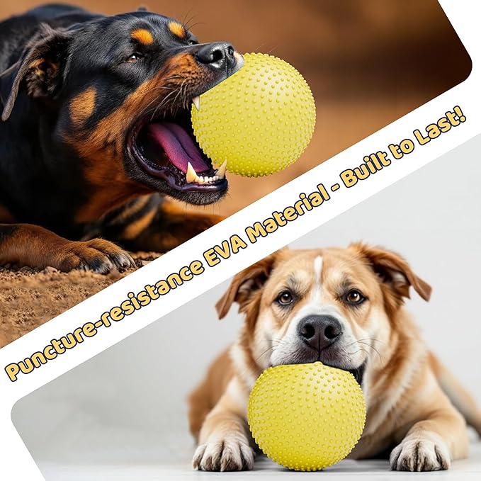Dog Balls, EVA Dogs Toy Ball for Aggressive Chewers, 5 Inch Durable High Elasticity Interactive Ball for Training Dog Catch and Fetch, Floatable Toy for Medium and Large Dogs Puppies (Yellow)