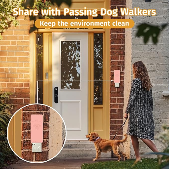Dog Poop Bag Dispenser, Wall-Mounted dispenser Outdoor or Indoor for Doggy and Pets, Pink Dog Poop Bag Holder for Yard and Park, Included 4 Rolls (60 Bags)