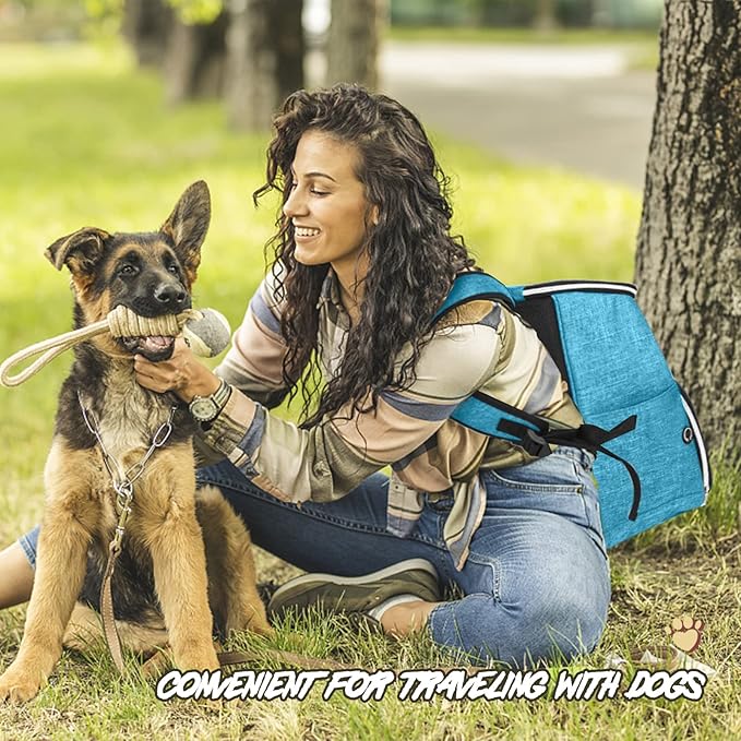 BAGLHER丨Dog Travel Bag Backpack, Airline Approved Pet Supplies Backpack, Dog Travel Bag with 2 Silicone Collapsible Bowls and 2 Food Baskets Sky Blue