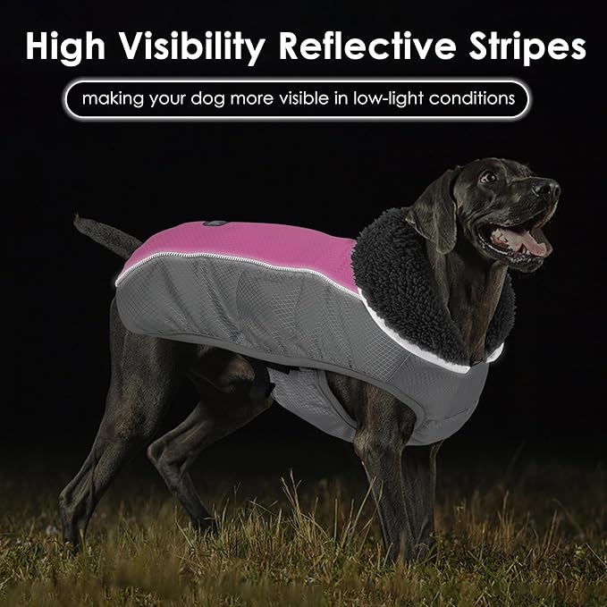 Dog Coat, Waterproof Ripstop Dog Winter Jacket with Leash Hole, Reflective Adjustable Warm Pet Fleece Snow Sweater for Small Medium Large Dogs - Pink, 3XL