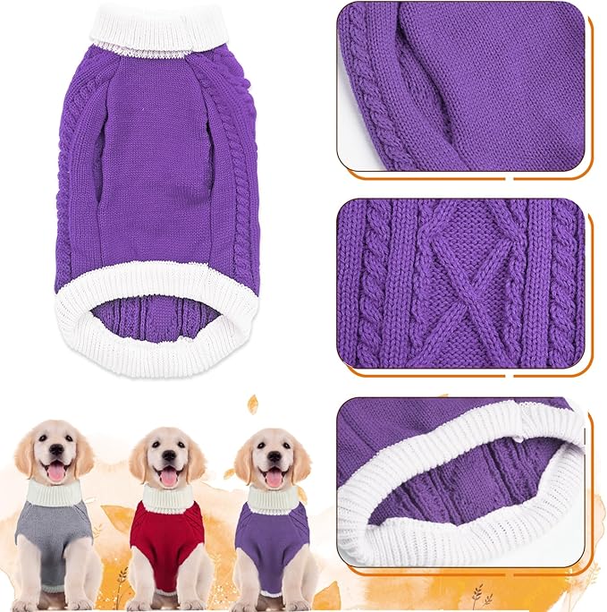 Small Dog Sweaters with Leash Hole Turtleneck Dog Sweaters Knitwear Boys Girls Warm Soft and High Stretch Pet Clothes for Fall Winter，Pet Shirts for Kitten Puppy Purple Small