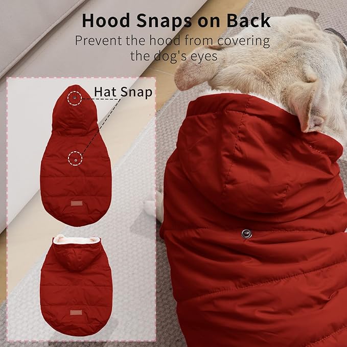 Fleece Lining Extra Warm Dog Hoodie in Winter for Large Dogs Jacket Pet Coats with Hooded,Red XL
